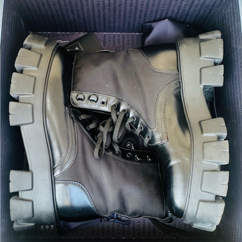 Prada Black Platform Lug-Sole Combat Boots size 39.5 - Picture 2 of 14